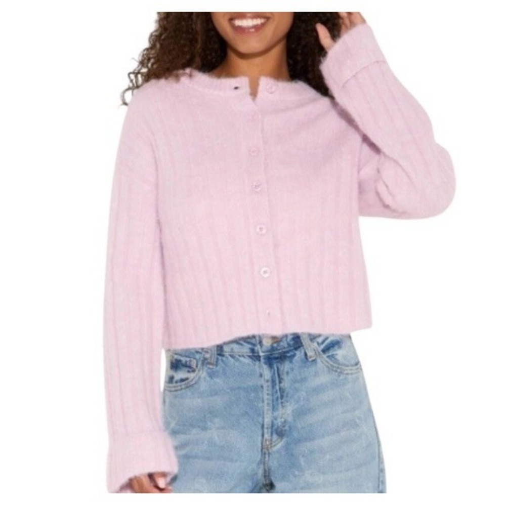 Wild‎ Fable Ribbed Button Front Lavender Cardigan Size L
